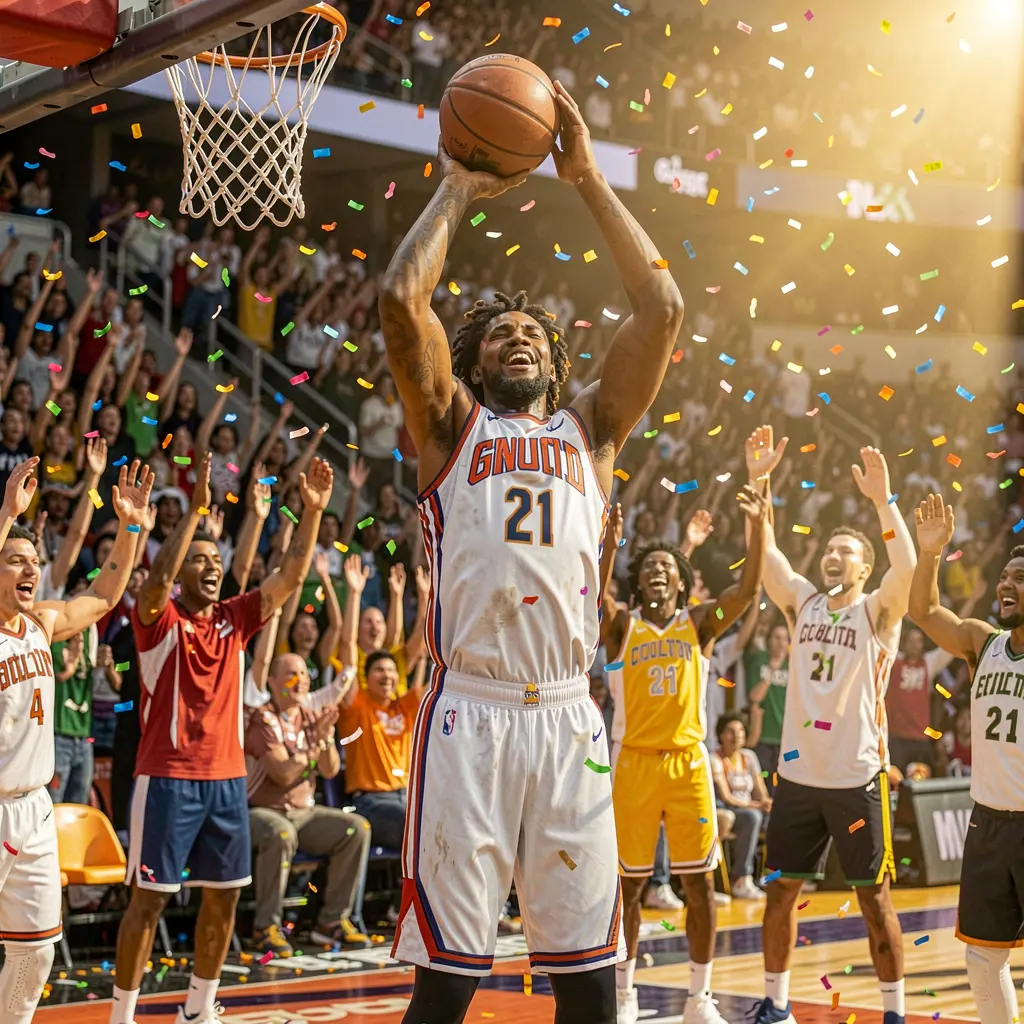 BC JILI Bet – Experience the thrill of winning basketball bets in the Philippines Excited basketball player celebrating a winning moment in front of cheering fans representing the thrill of sports betting with BC JILI in the Philippines